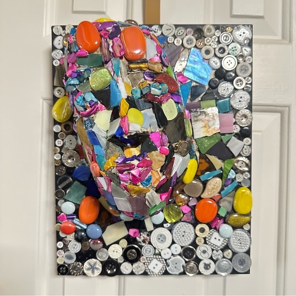 Sculpture Head Bust papier-mâché, Mosaic Glass Beads Buttons Figure art OOAK - Picture 14 of 14